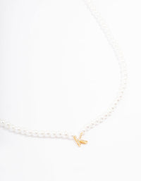 Gold Plated Letter K Initial & Pearl Pendant Necklace - link has visual effect only