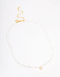 Gold Plated Letter C Initial & Pearl Pendant Necklace - link has visual effect only