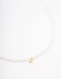 Gold Plated Letter J Initial & Pearl Pendant Necklace - link has visual effect only
