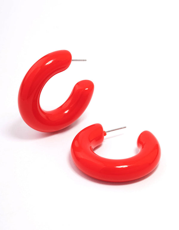 Red Chubby Hoop Earrings