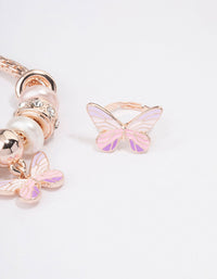 Kids Rose Gold Stretch Glitter Butterfly Bracelet & Ring Set - link has visual effect only