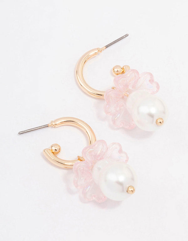 Gold Mushroom Pearl Drop Huggie Earrings