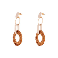 Gold Brown Raffia Circle Link Earrings - link has visual effect only