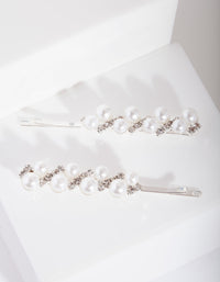 Pearl & Diamante Silver Zig Zag Hair Pin Pack - link has visual effect only