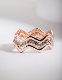 Rose Gold Zig Zag Diamante Ring Stack - link has visual effect only