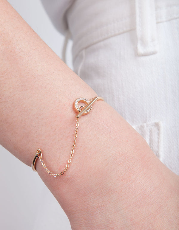 Gold Diamante Link Cuff Bracelet