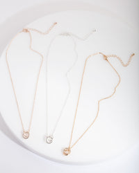Mixed Metal Diamante Circle Necklace Trio - link has visual effect only