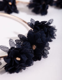 Navy Fabric Flower Hoop Earrings - link has visual effect only